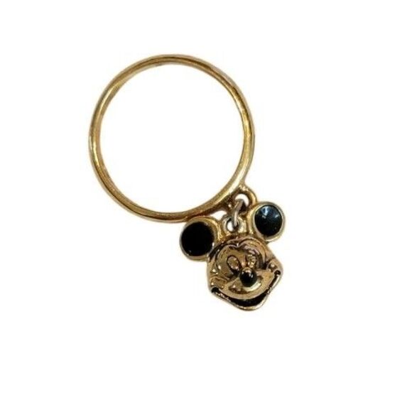 Mickey Mouse 3D Gold Tone Enamel Dangle Charm Ring Sz 5.75 Signed Disney - Picture 2 of 6